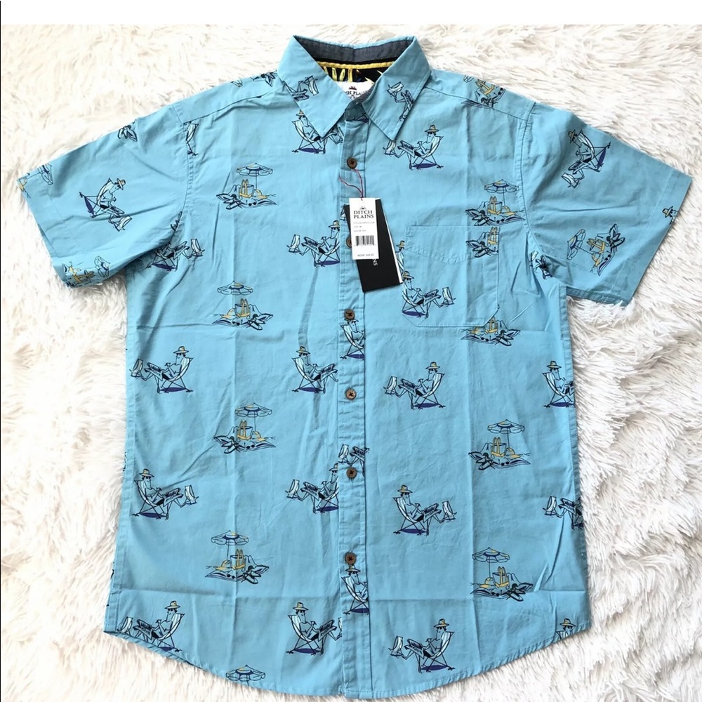 NWT Men’s Ditch Plains “Sky” Blue Printed Shirt